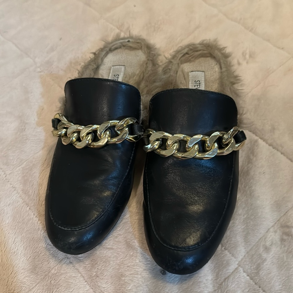 Steve Madden fur lined mules black